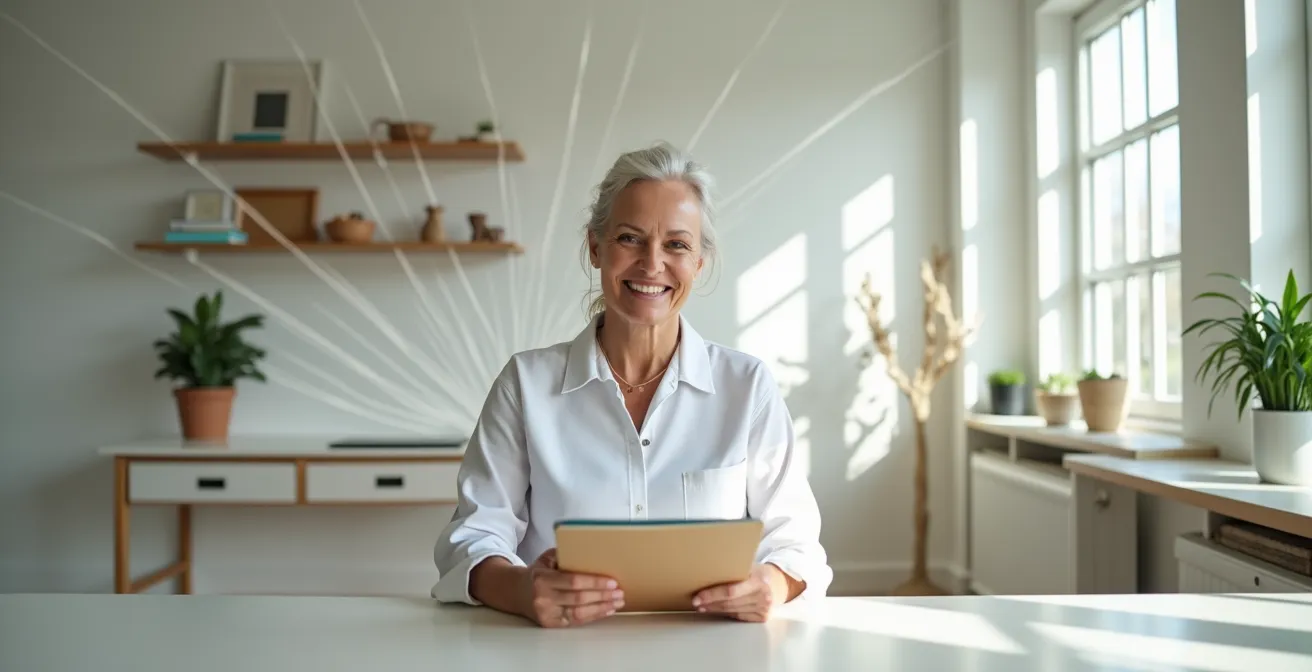 Family caregiver at center of care coordination with visual connections to different medical professionals