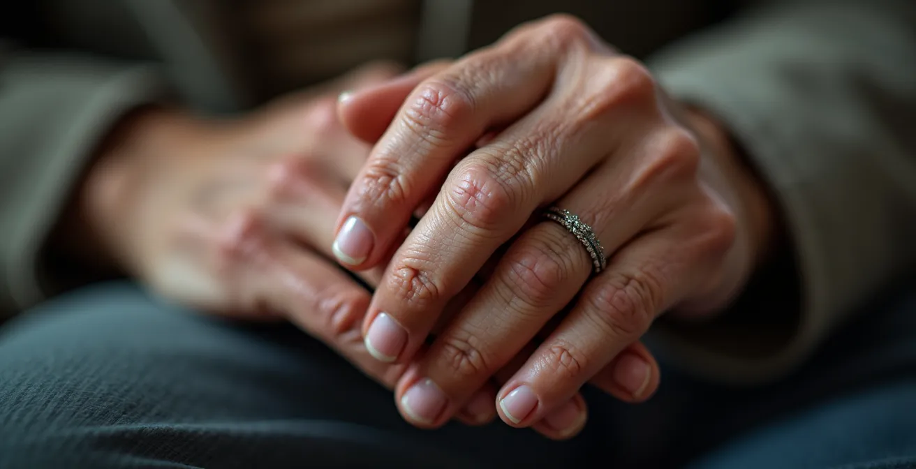 Extreme close-up of weathered hands showing texture and life experience