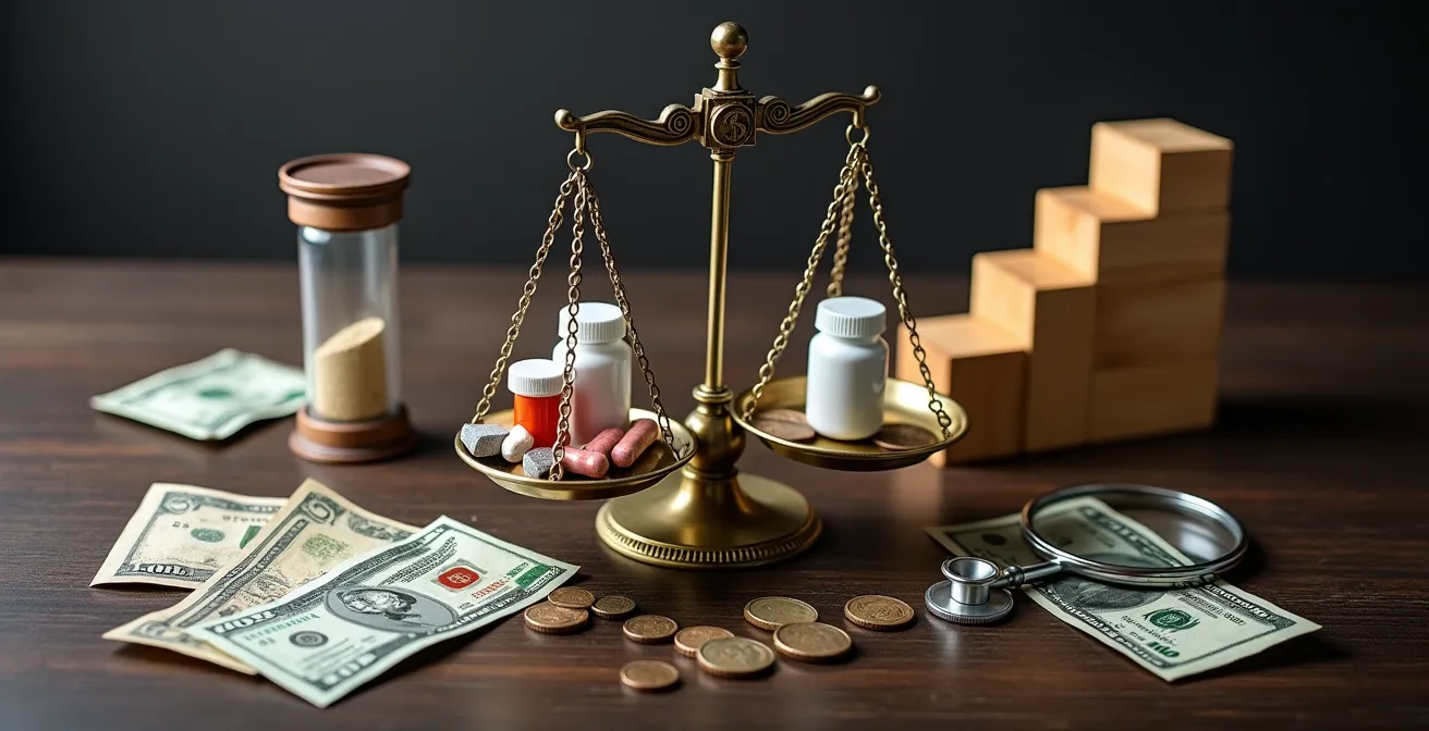 Abstract visualization of rising healthcare costs through symbolic elements