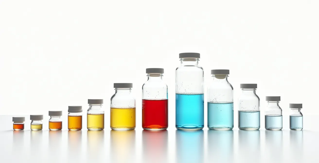 Abstract representation of interconnected medication effects using glass bottles and flowing patterns