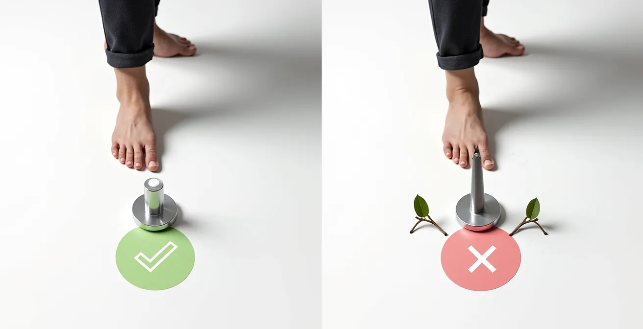 Side-by-side comparison showing correct versus incorrect quad cane orientation for left-handed use