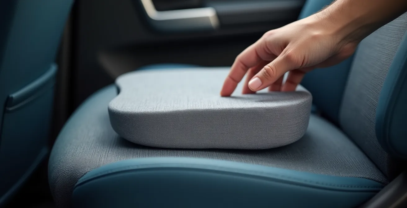Close-up view of specialized gel cushion on transport chair showing pressure distribution